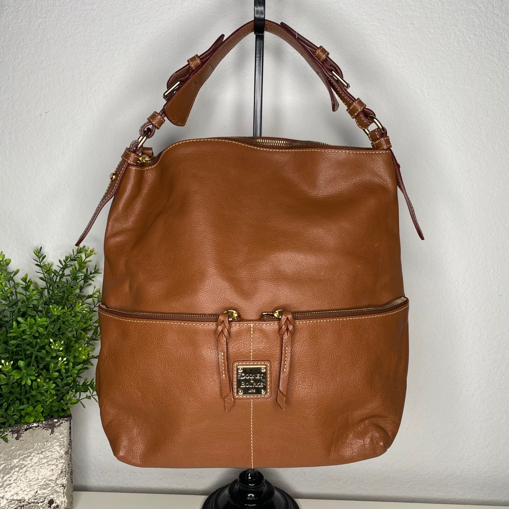 Dooney‎ & Bourke Dillen Pebbled Leather Zip Hobo Shoulder Bag Gold Hardware